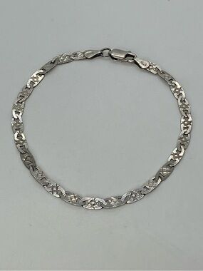 Vtg 925 Sterling Silver Italy Flat Mariner Link Diamond Cut Bracelet | 7.9” L